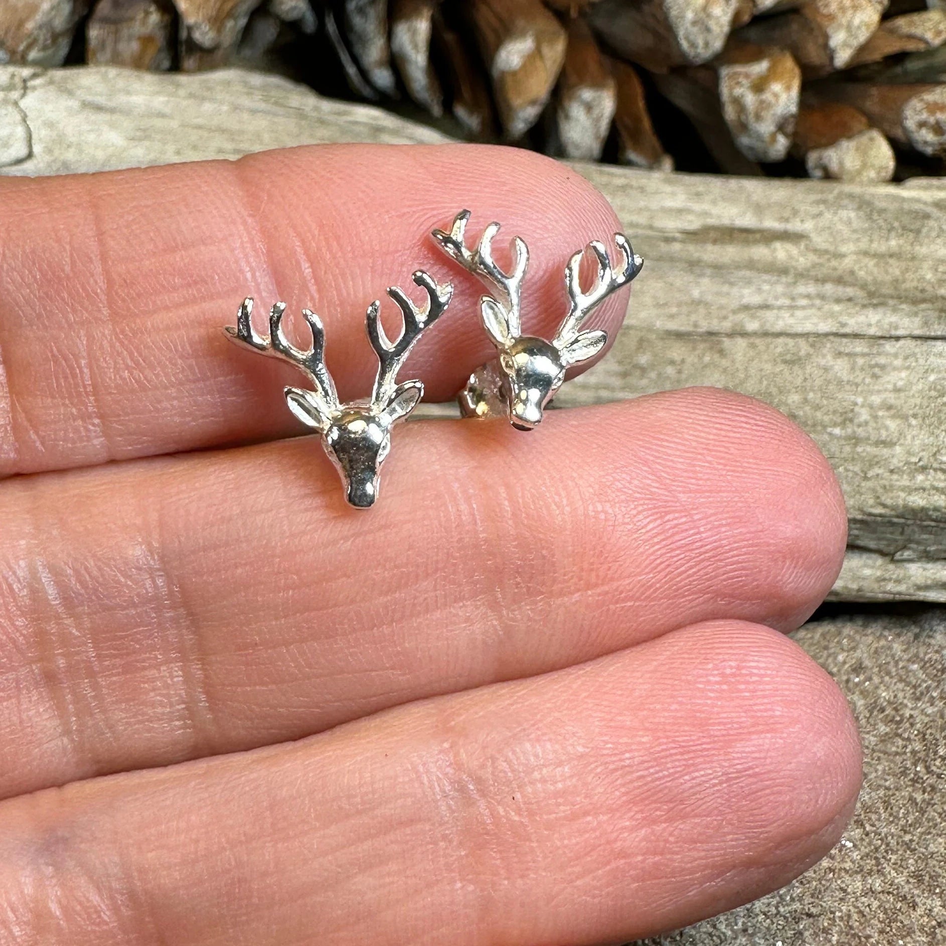 Stag Stud Earrings in Sterling Silver — view 5