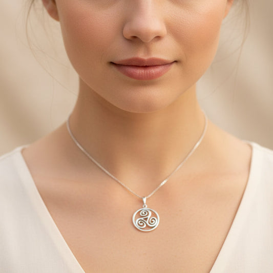 Celtic Spiral Necklace, Celtic Pendant, Irish Jewelry, Triple Spiral Pendant, Girlfriend Gift, Druid Necklace, Wiccan Jewelry, Triskel Gift