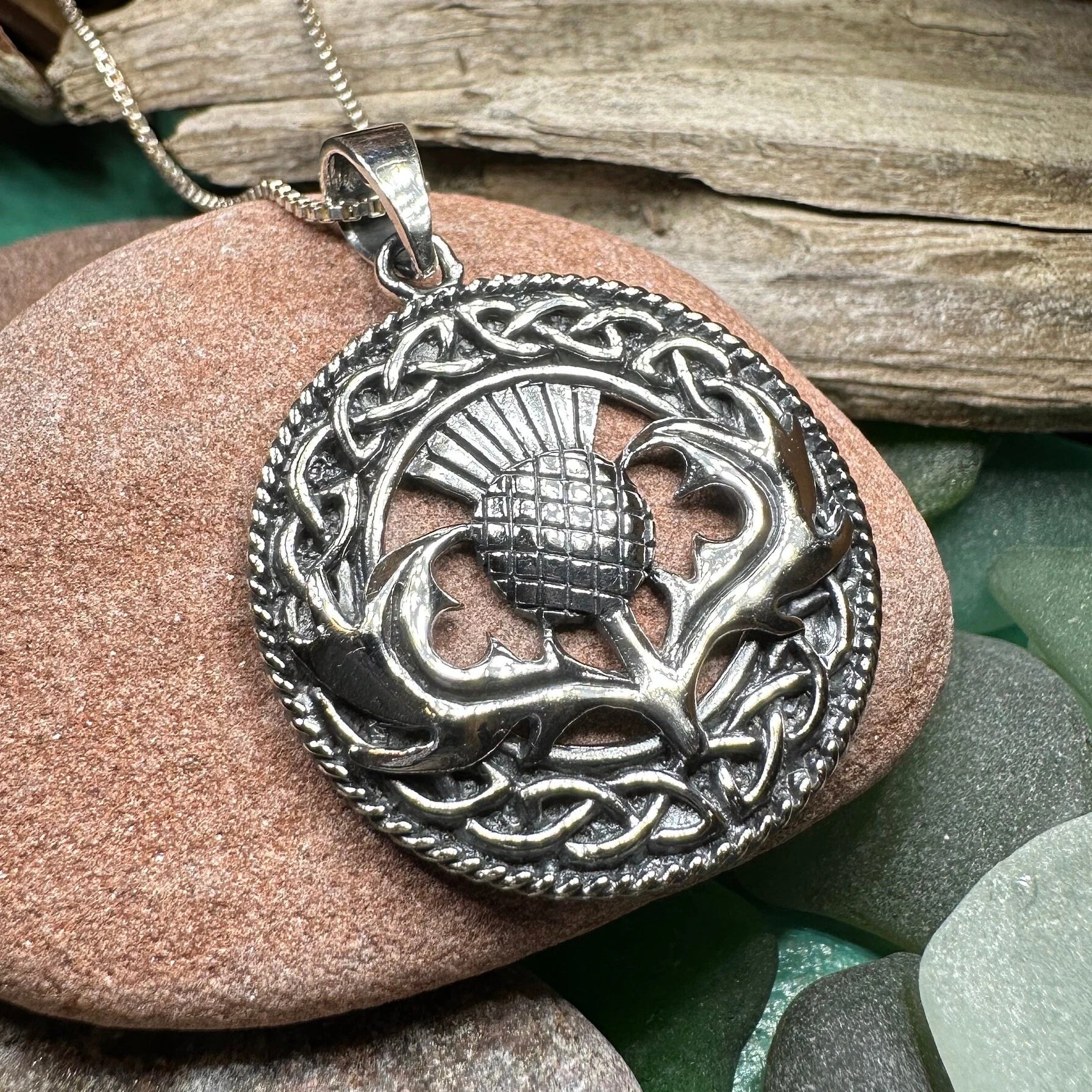 Ainsley Scottish Thistle Necklace in Sterling Silver — view 3