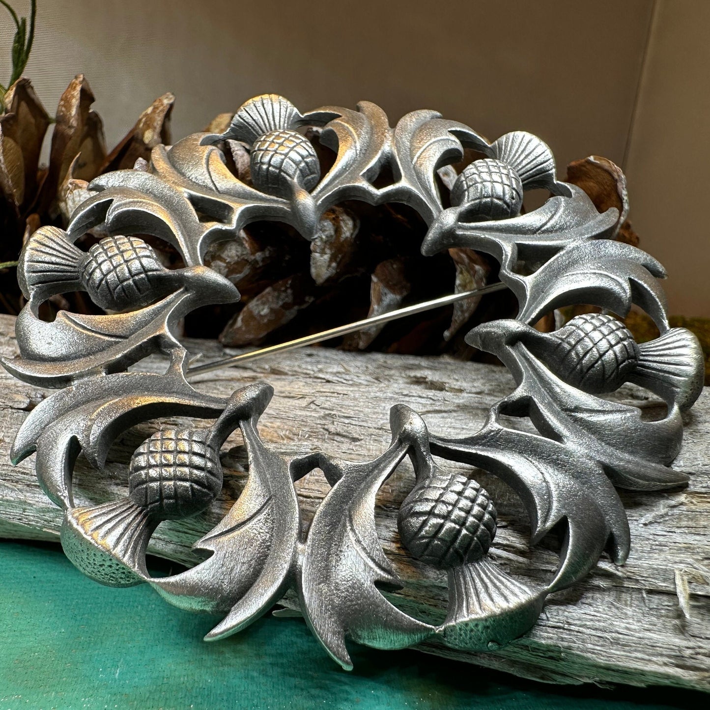 Thistle Brooch, Celtic Pin, Scottish Jewelry, Mom Gift, Large Celtic Brooch, Fly Plaid Pin, Wife Gift, Scotland Pin, Pewter Pin, Tartan Pin