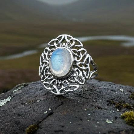 Celtic Starglow Moonstone Ring in Sterling Silver — view 4