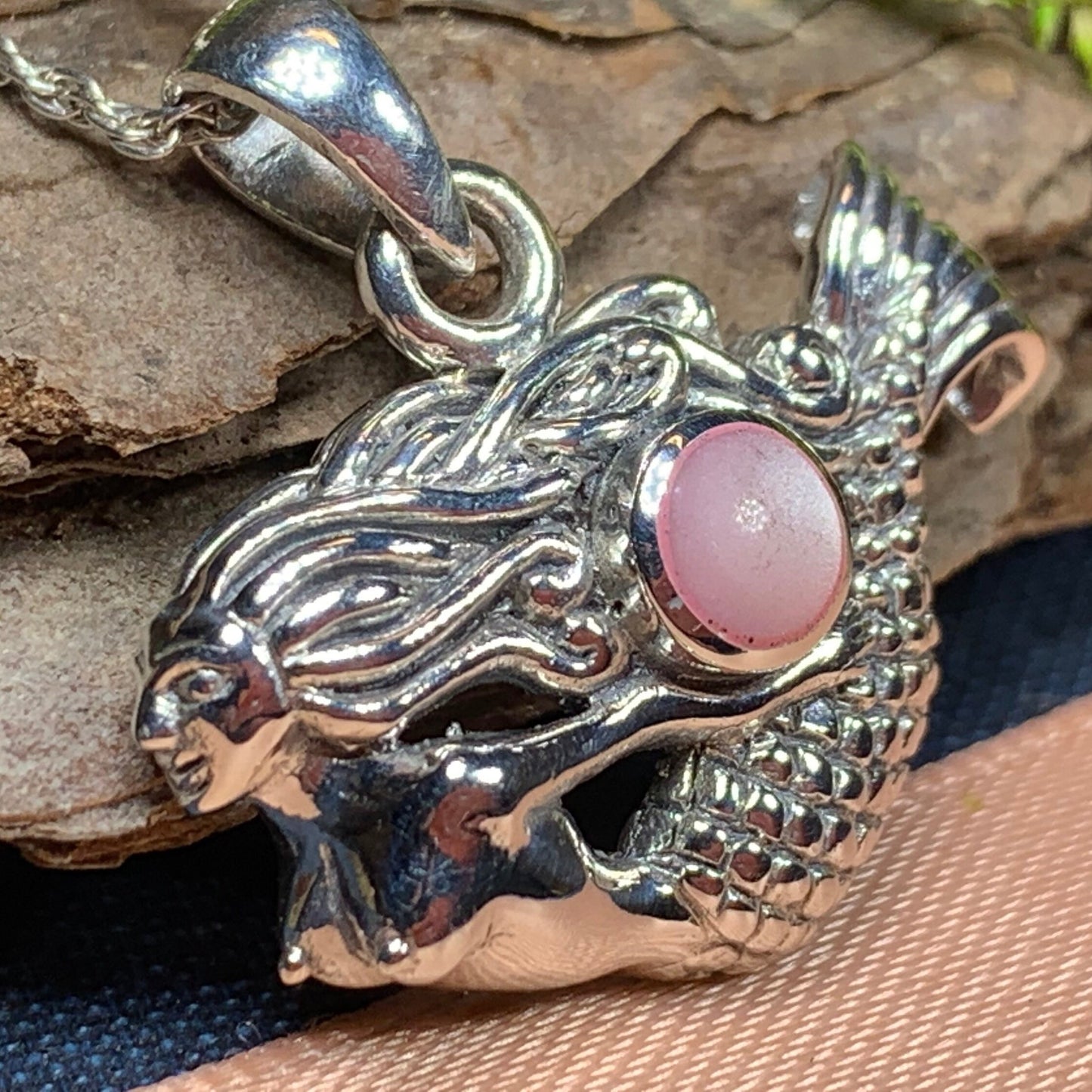 Mermaid Necklace, Celtic Jewelry, Nautical Jewelry, Anniversary Gift, Shell Jewelry, Pink Necklace, Beach Jewelry, Sea Jewelry, Mom Gift