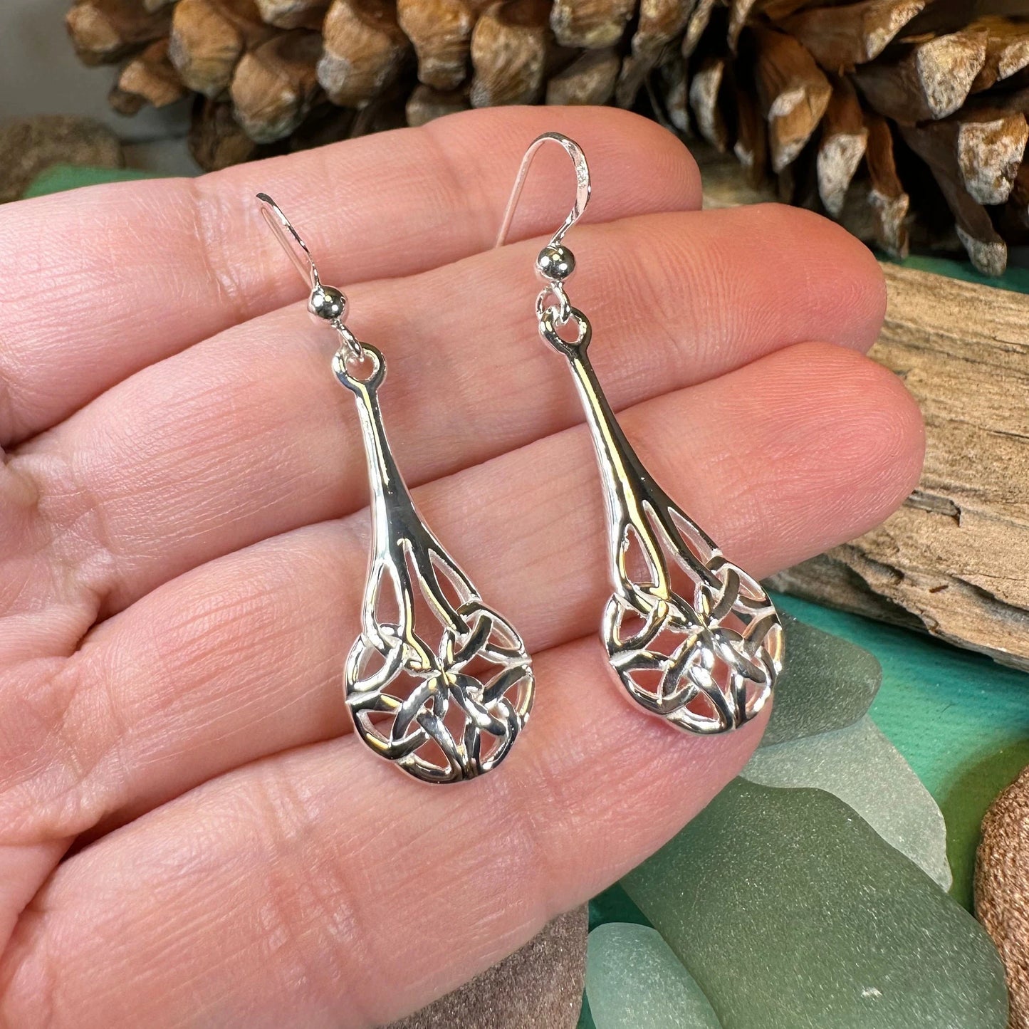 Celtic Teardrop Earrings in Sterling Silver — view 4