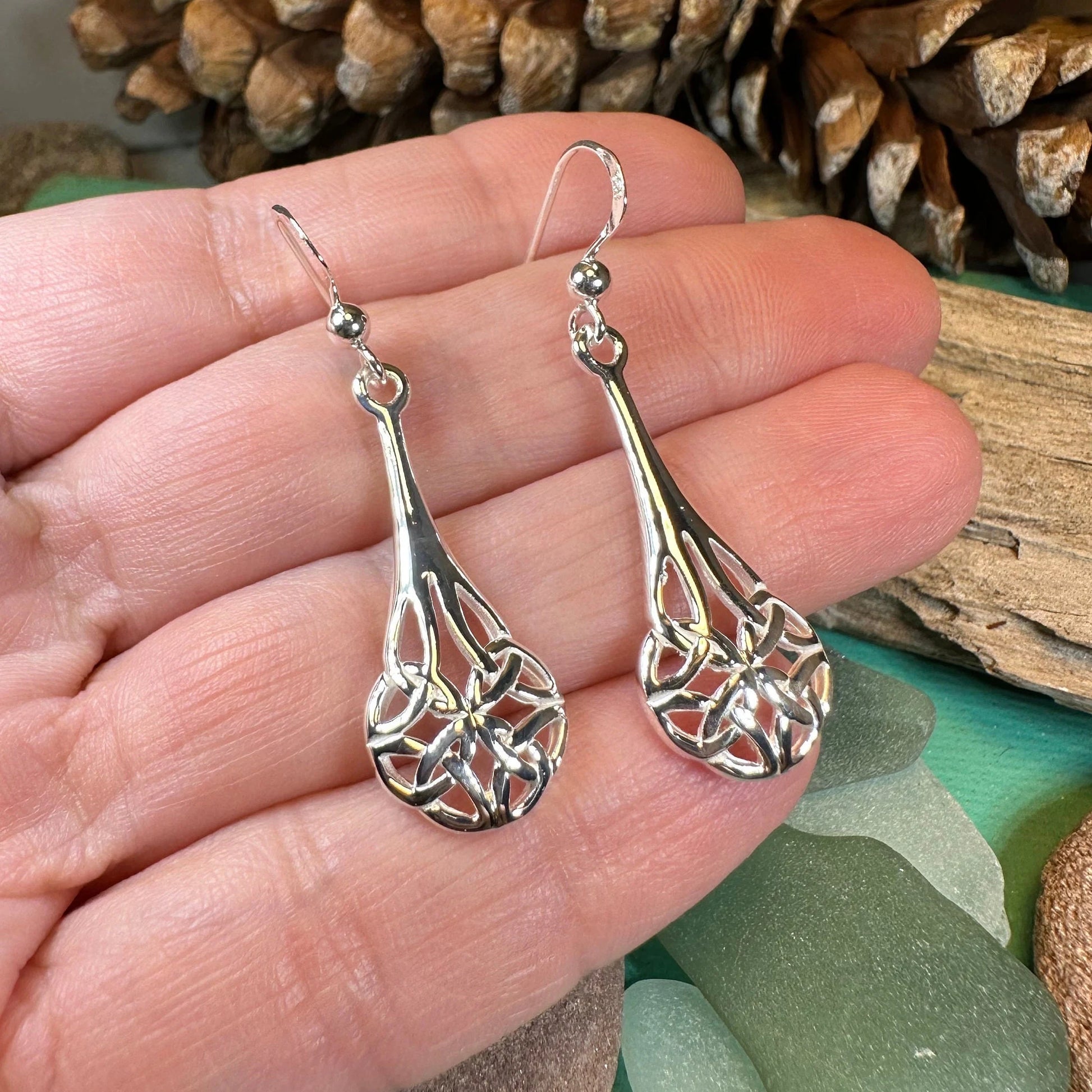 Celtic Teardrop Earrings in Sterling Silver — view 4