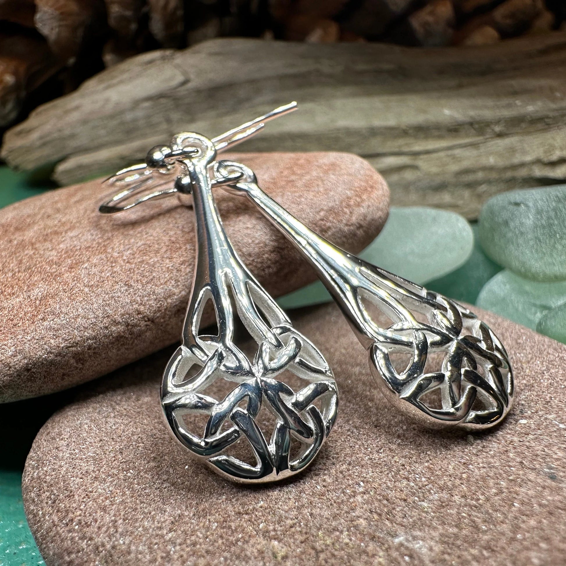 Celtic Teardrop Earrings in Sterling Silver — view 5