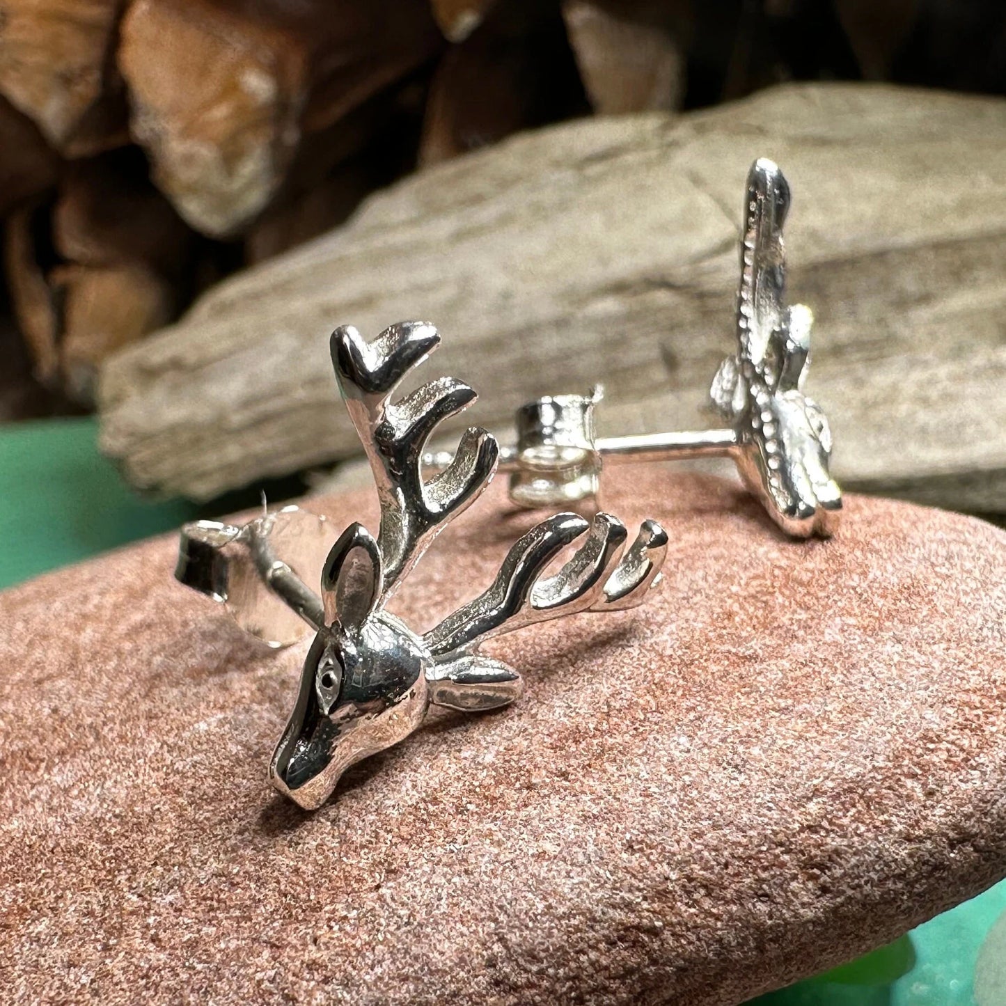 Stag Stud Earrings in Sterling Silver — view 6