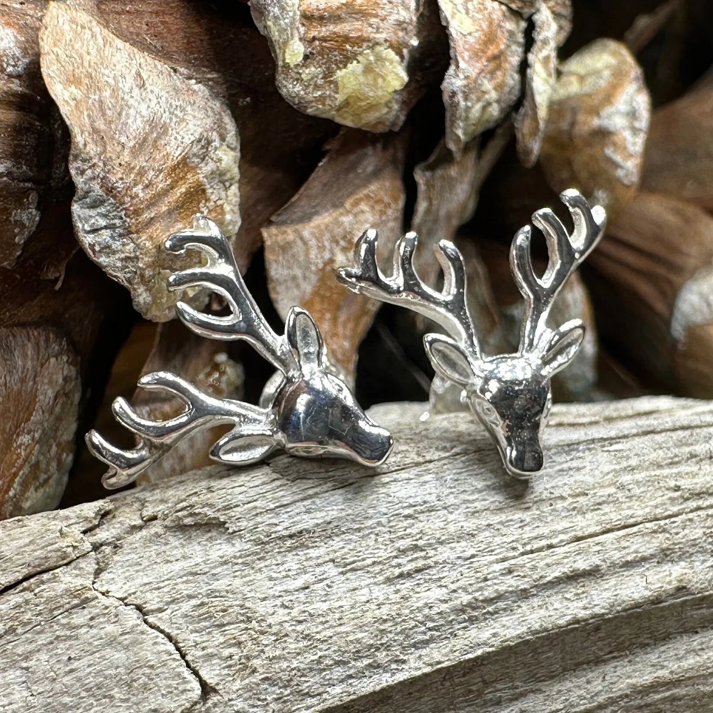 Stag Stud Earrings in Sterling Silver — view 2