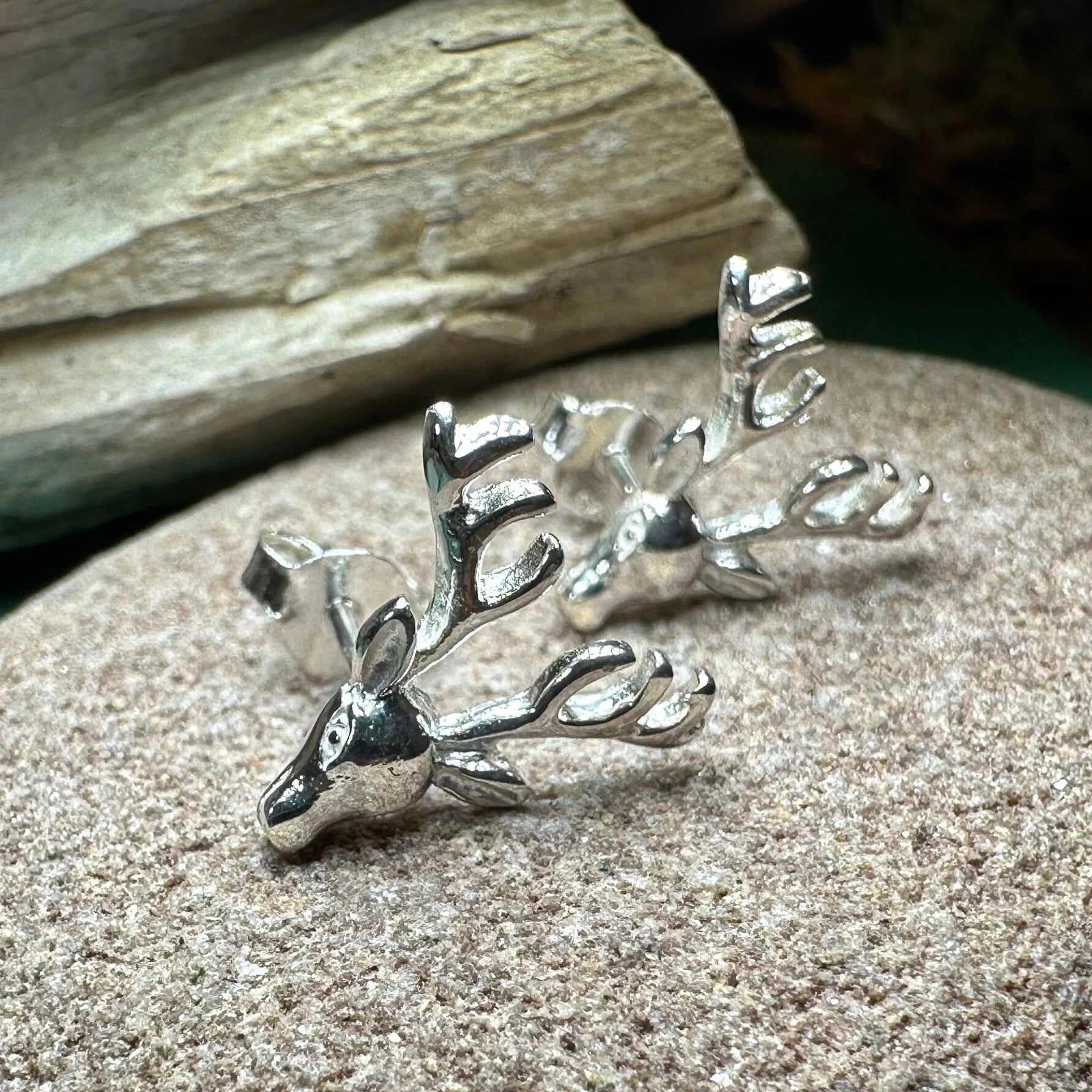 Stag Stud Earrings in Sterling Silver — view 7
