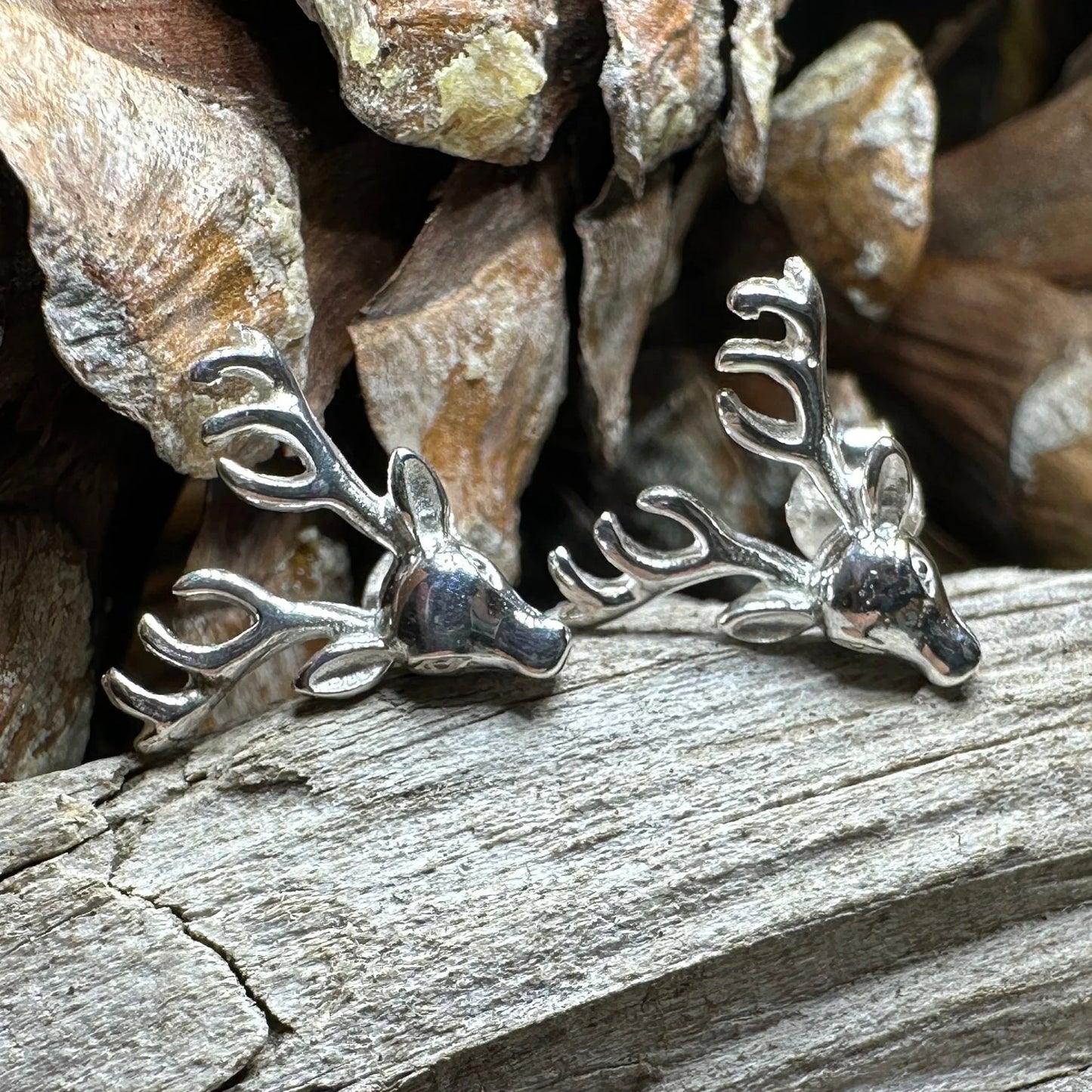 Stag Stud Earrings in Sterling Silver — view 4
