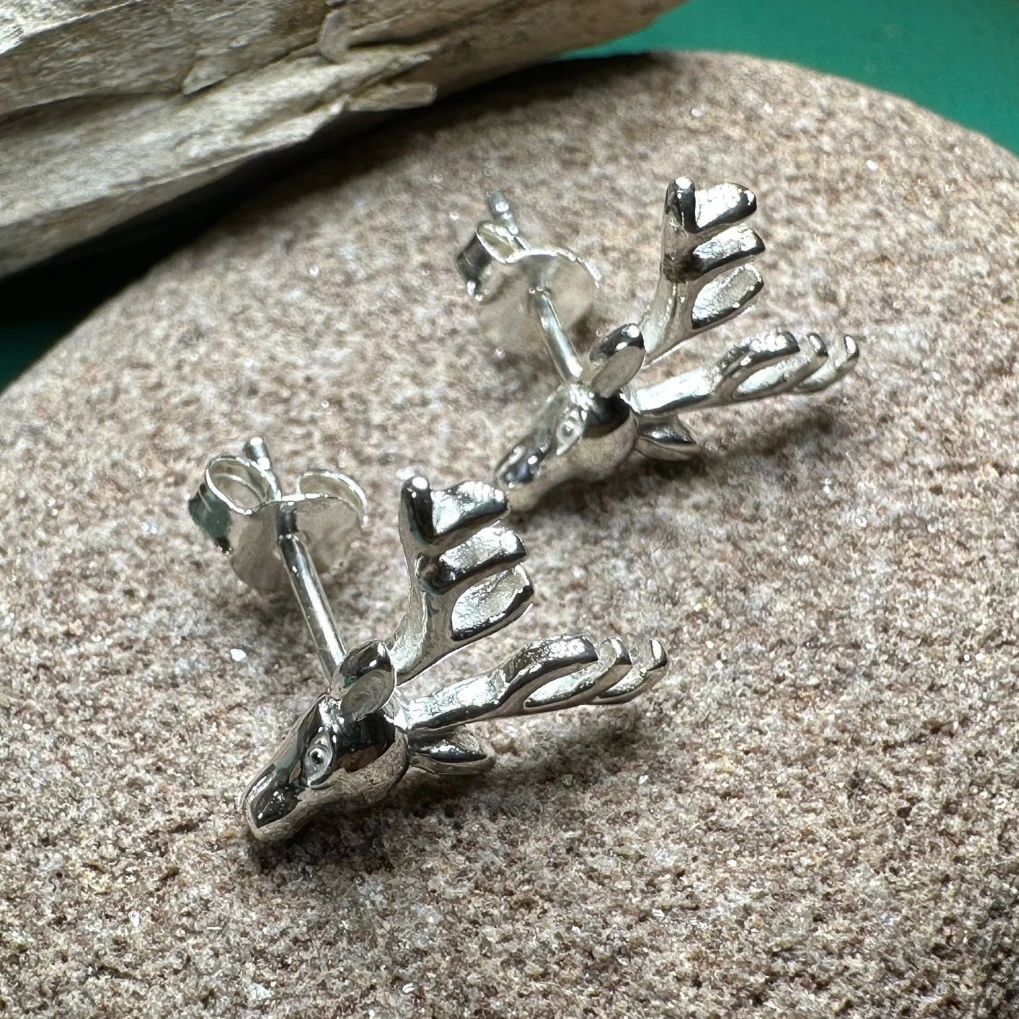 Stag Stud Earrings in Sterling Silver — view 3