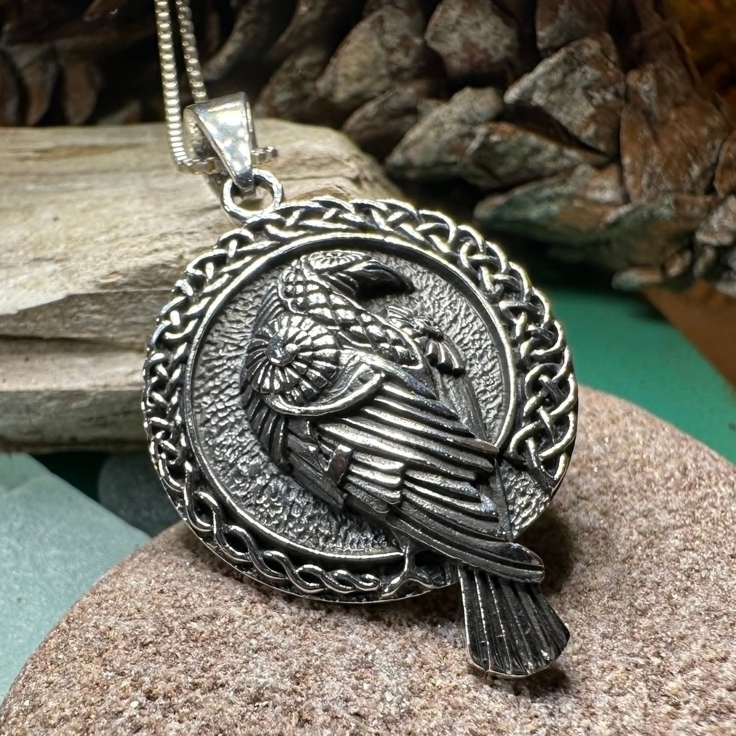 Raven Necklace, Bird Jewelry, Celtic Pendant, Silver Bird Pendant, Animal Jewelry, Pagan Jewelry, Nature Lover, Poe Jewelry, Gothic Jewelry