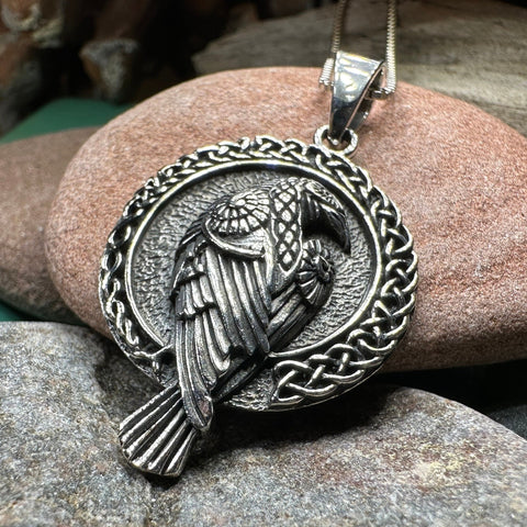 Load image into Gallery viewer, Raven Necklace, Bird Jewelry, Celtic Pendant, Silver Bird Pendant, Animal Jewelry, Pagan Jewelry, Nature Lover, Poe Jewelry, Gothic Jewelry
