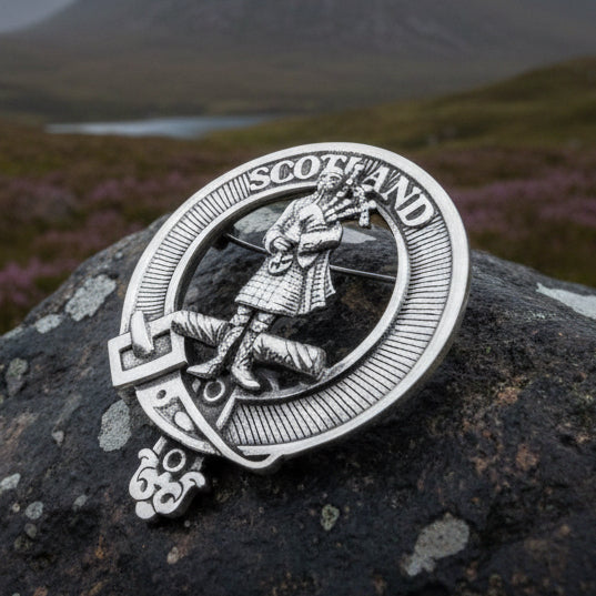Bagpiper Brooch, Celtic Jewelry, Scottish Pin, Scotland Brooch, Celtic Brooch, Anniversary Gift, Cap Badge Pin, Bagpiper Gift, Plaid Pin