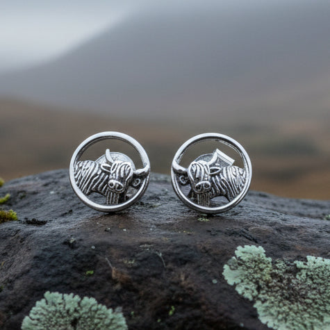 Highland Cow Earrings, Scotland Jewelry, Hairy Coo Gift, Animal Jewelry, Thistle Jewelry, Anniversary Gift, Scottish Gifts, Nature Jewelry