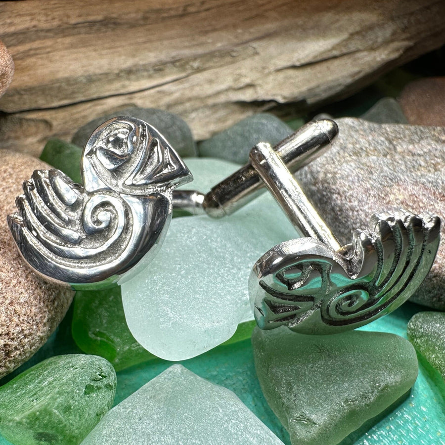 Puffin Cuff Links, Scotland Jewelry, Pewter Cufflinks, Men's Celtic Jewelry, Bird Jewelry, Girlfriend Gift, Anniversary Gift, Scottish Gift