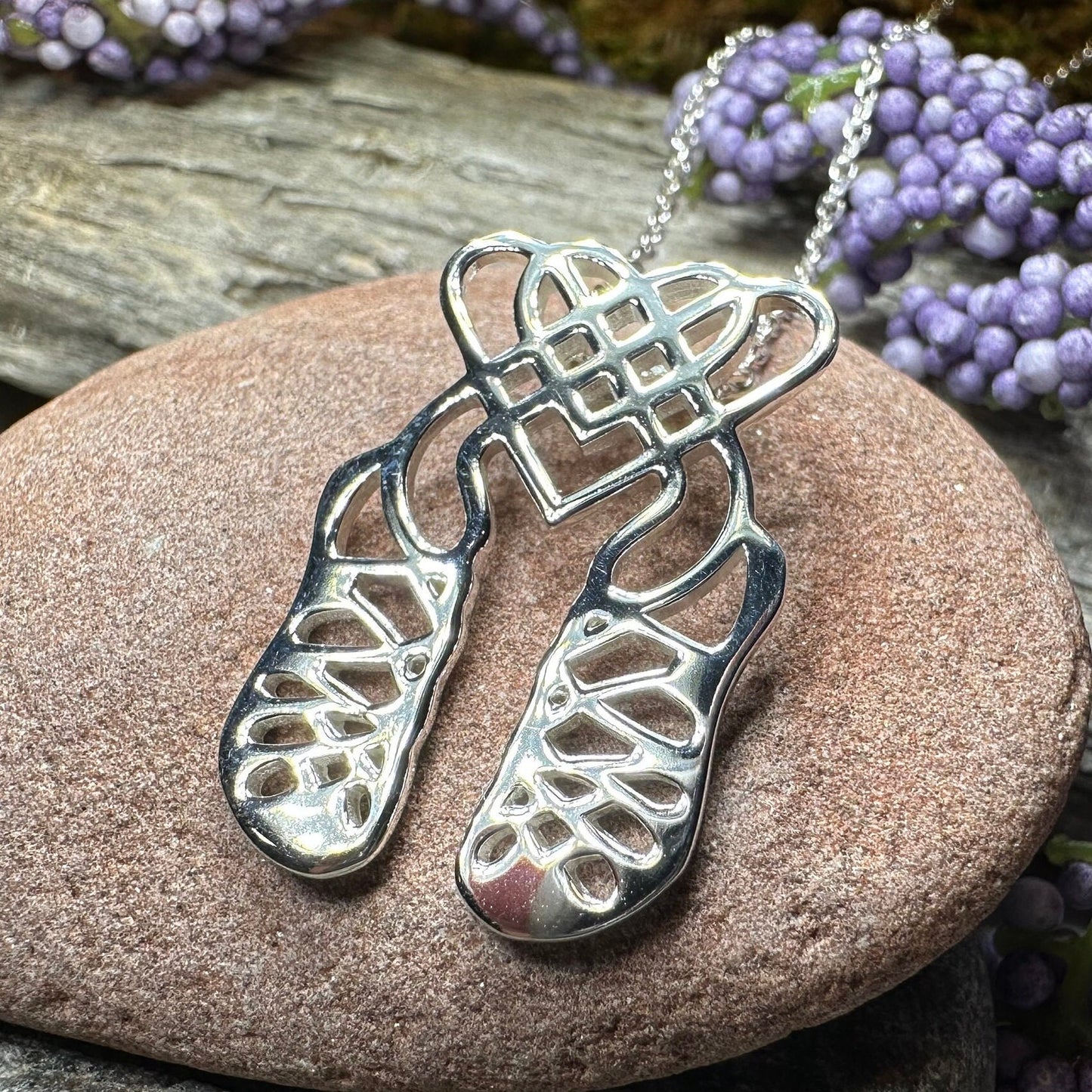 Celtic Heart Irish Dance Shoes Necklace in Sterling Silver — view 7
