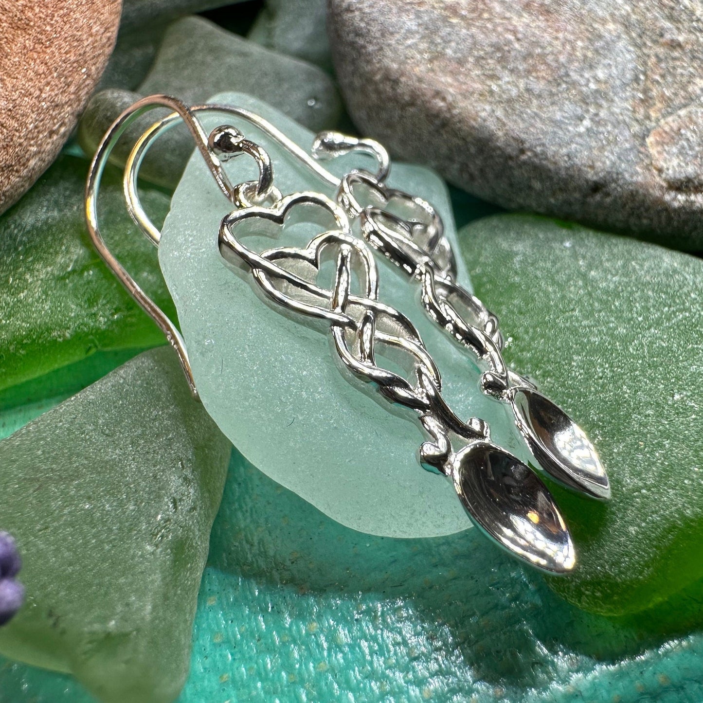 Love Spoon Earrings, Celtic Jewelry, Wales Jewelry, Welsh Earrings, Bridal Jewelry, Anniversary Gift, Heart Jewelry, Silver Spoon Wife Gift