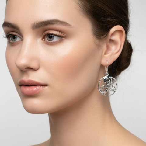 Load image into Gallery viewer, Celtic Spiral Earrings, Irish Jewelry, Viking Jewelry, Ireland Gift, Triskelion Jewelry, Triskele, Celtic Jewelry, Triple Spiral Jewelry
