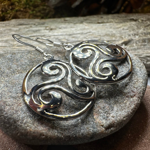 Load image into Gallery viewer, Celtic Spiral Earrings, Irish Jewelry, Viking Jewelry, Ireland Gift, Triskelion Jewelry, Triskele, Celtic Jewelry, Triple Spiral Jewelry

