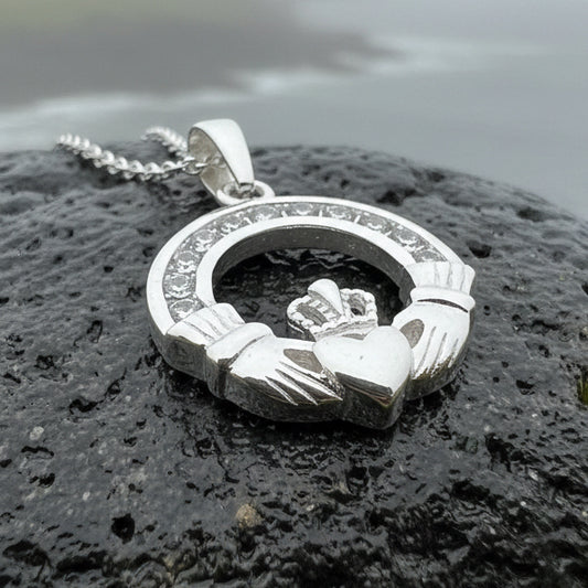 Claddagh Necklace, Celtic Pendant, Irish Jewelry, Bridal Jewelry, Anniversary Gift, Engagement Gift, Girlfriend Gift, Diamond Claddagh Gift