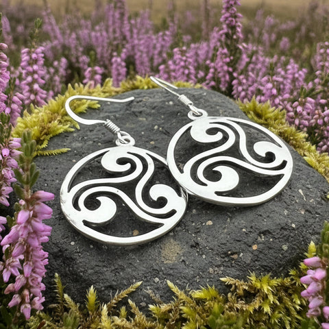 Load image into Gallery viewer, Celtic Spiral Earrings, Irish Jewelry, Viking Jewelry, Ireland Gift, Triskelion Jewelry, Triskele, Celtic Jewelry, Triple Spiral Jewelry
