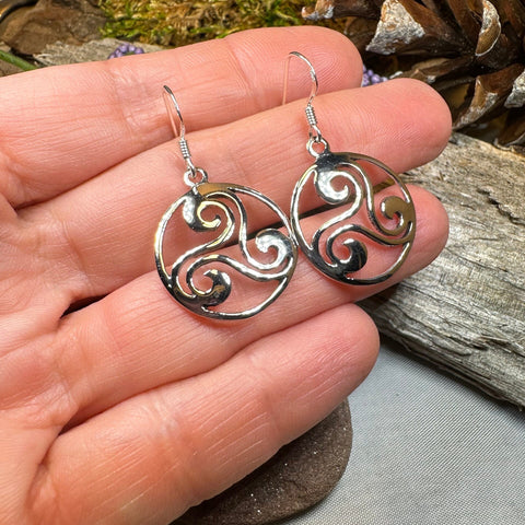 Load image into Gallery viewer, Celtic Spiral Earrings, Irish Jewelry, Viking Jewelry, Ireland Gift, Triskelion Jewelry, Triskele, Celtic Jewelry, Triple Spiral Jewelry

