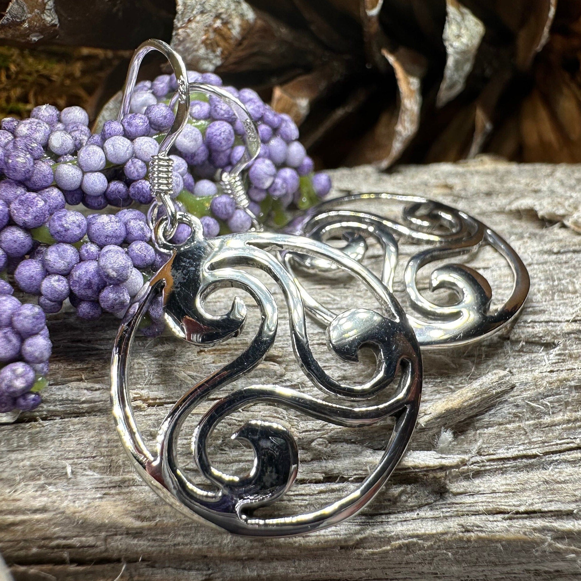Celtic Spiral Earrings, Irish Jewelry, Viking Jewelry, Ireland Gift, Triskelion Jewelry, Triskele, Celtic Jewelry, Triple Spiral Jewelry