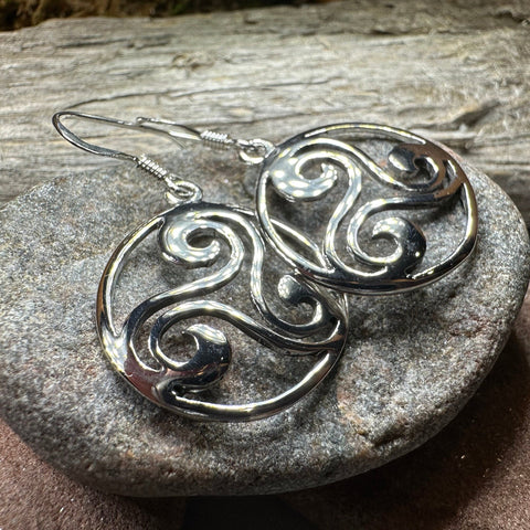Load image into Gallery viewer, Celtic Spiral Earrings, Irish Jewelry, Viking Jewelry, Ireland Gift, Triskelion Jewelry, Triskele, Celtic Jewelry, Triple Spiral Jewelry
