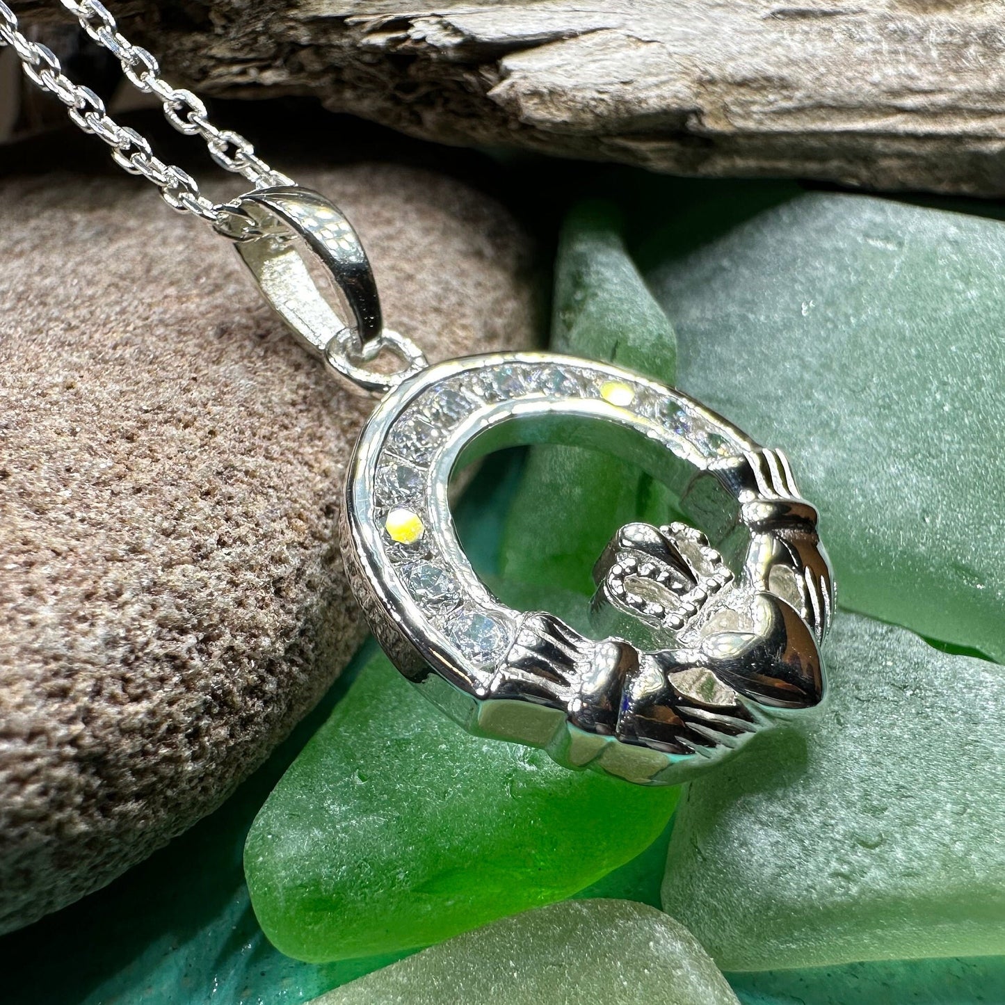 Claddagh Necklace, Celtic Pendant, Irish Jewelry, Bridal Jewelry, Anniversary Gift, Engagement Gift, Girlfriend Gift, Diamond Claddagh Gift