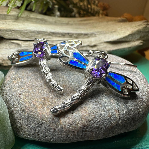 Load image into Gallery viewer, Amethyst Blue Dragonfly Earrings
