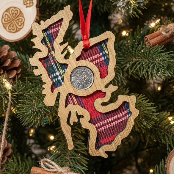 Scotland Map Lucky Sixpence Ornament in turquoise