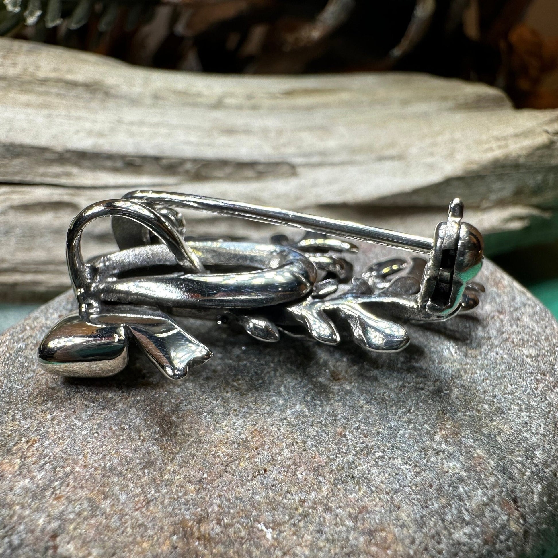 Mistletoe Brooch, Celtic Jewelry, Leaf Jewelry, Ireland Gift, Irish Jewelry, Scotland Jewelry, Silver Anniversary Gift, Graduation Gift