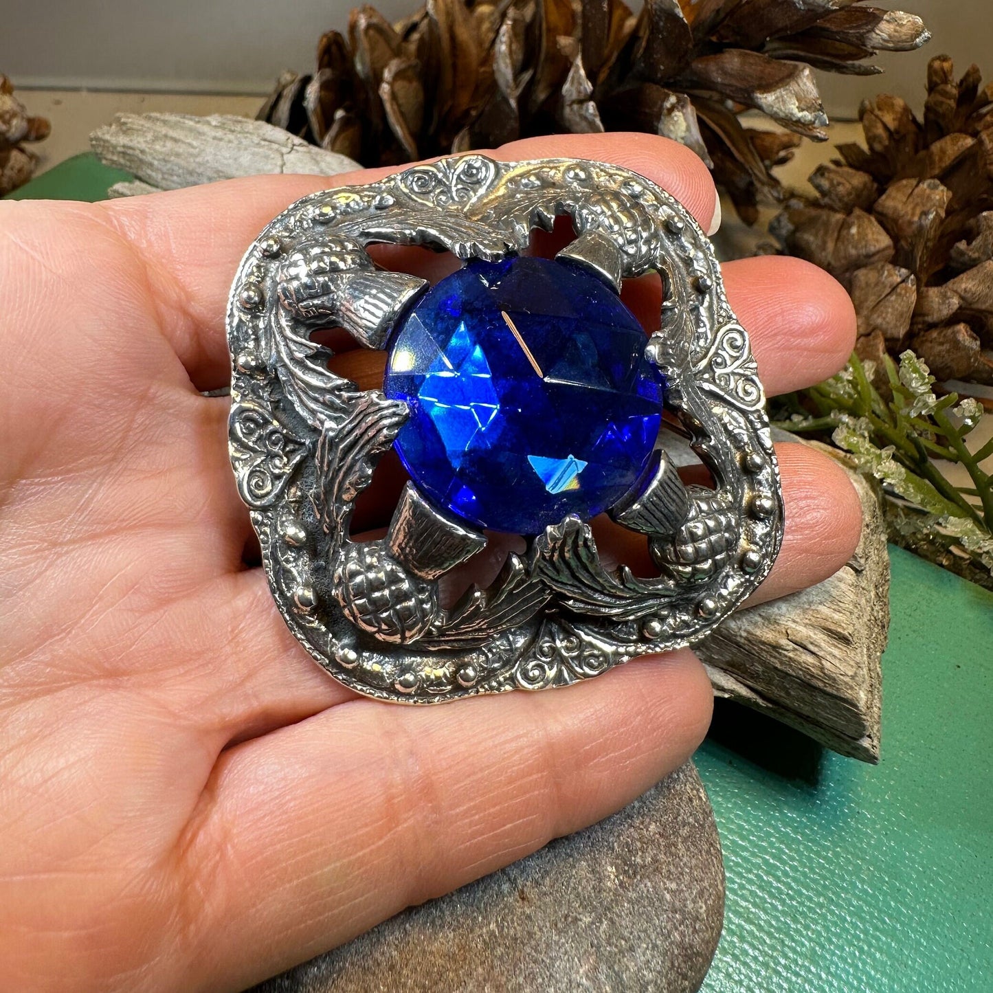 Thistle Brooch, Celtic Jewelry, Scottish Pin, Blue Plaid Pin, Anniversary Gift, Tartan Pin, Retirement Gift, Celtic Jewelry, Scotland Pin
