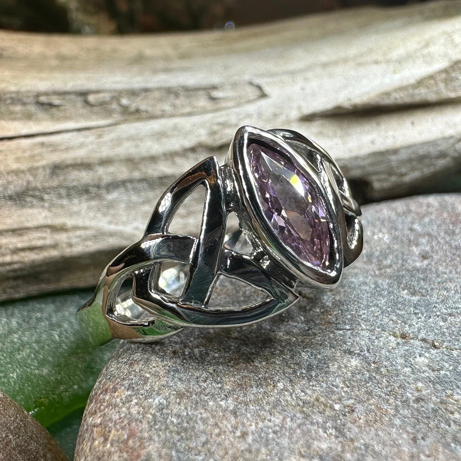 Pink Celtic Trinity Knot Ring in Sterling Silver