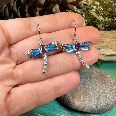 Load image into Gallery viewer, Amethyst Blue Dragonfly Earrings
