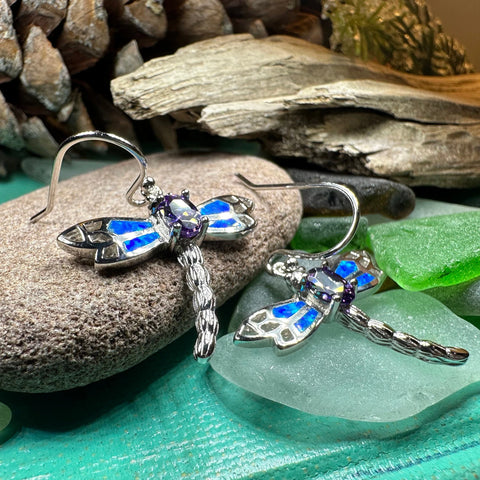 Load image into Gallery viewer, Amethyst Blue Dragonfly Earrings
