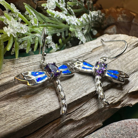 Load image into Gallery viewer, Amethyst Blue Dragonfly Earrings
