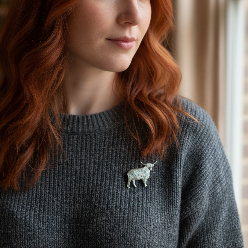 Realistic Highland Cow Brooch - Handmade in Scotland