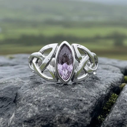 Pink Celtic Trinity Knot Ring in Sterling Silver