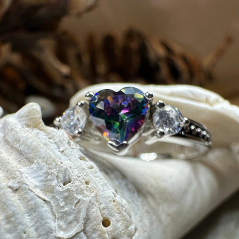 Load image into Gallery viewer, Heart Ring, Celtic Jewelry, Mystic Topaz Promise Ring, Birthstone Ring, Cocktail Ring, Anniversary Gift, Sweet 16 Gift, Girlfriend Gift
