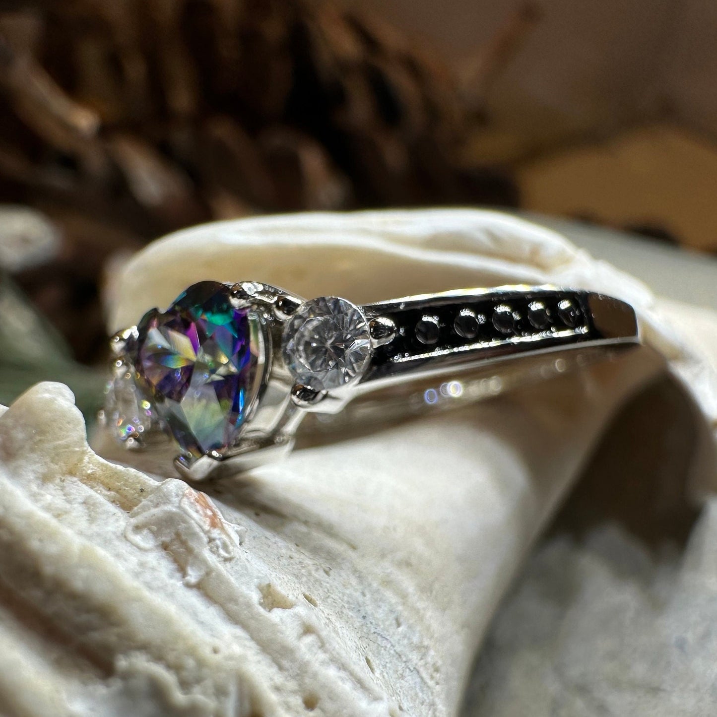 Heart Ring, Celtic Jewelry, Mystic Topaz Promise Ring, Birthstone Ring, Cocktail Ring, Anniversary Gift, Sweet 16 Gift, Girlfriend Gift