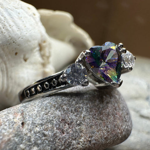 Load image into Gallery viewer, Heart Ring, Celtic Jewelry, Mystic Topaz Promise Ring, Birthstone Ring, Cocktail Ring, Anniversary Gift, Sweet 16 Gift, Girlfriend Gift
