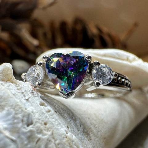 Load image into Gallery viewer, Heart Ring, Celtic Jewelry, Mystic Topaz Promise Ring, Birthstone Ring, Cocktail Ring, Anniversary Gift, Sweet 16 Gift, Girlfriend Gift
