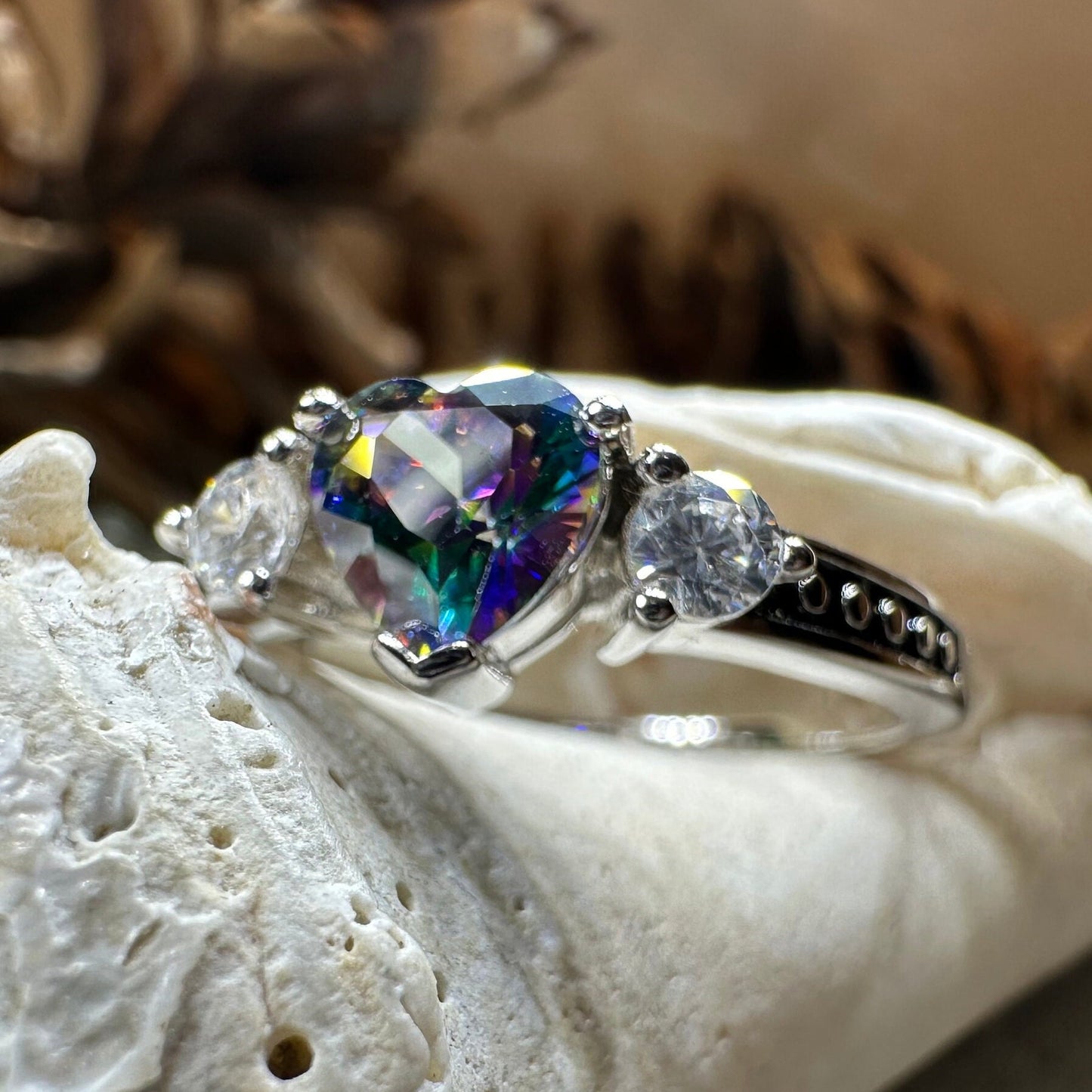 Heart Ring, Celtic Jewelry, Mystic Topaz Promise Ring, Birthstone Ring, Cocktail Ring, Anniversary Gift, Sweet 16 Gift, Girlfriend Gift