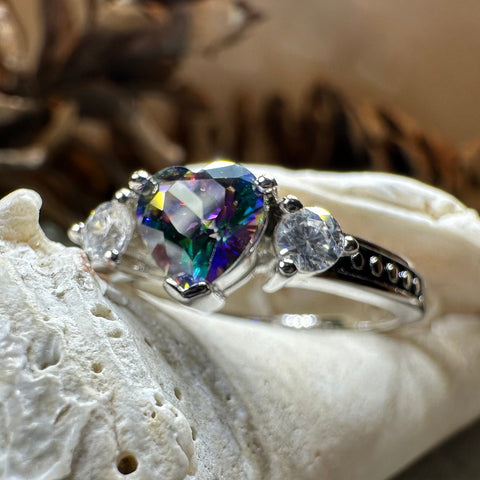 Load image into Gallery viewer, Heart Ring, Celtic Jewelry, Mystic Topaz Promise Ring, Birthstone Ring, Cocktail Ring, Anniversary Gift, Sweet 16 Gift, Girlfriend Gift
