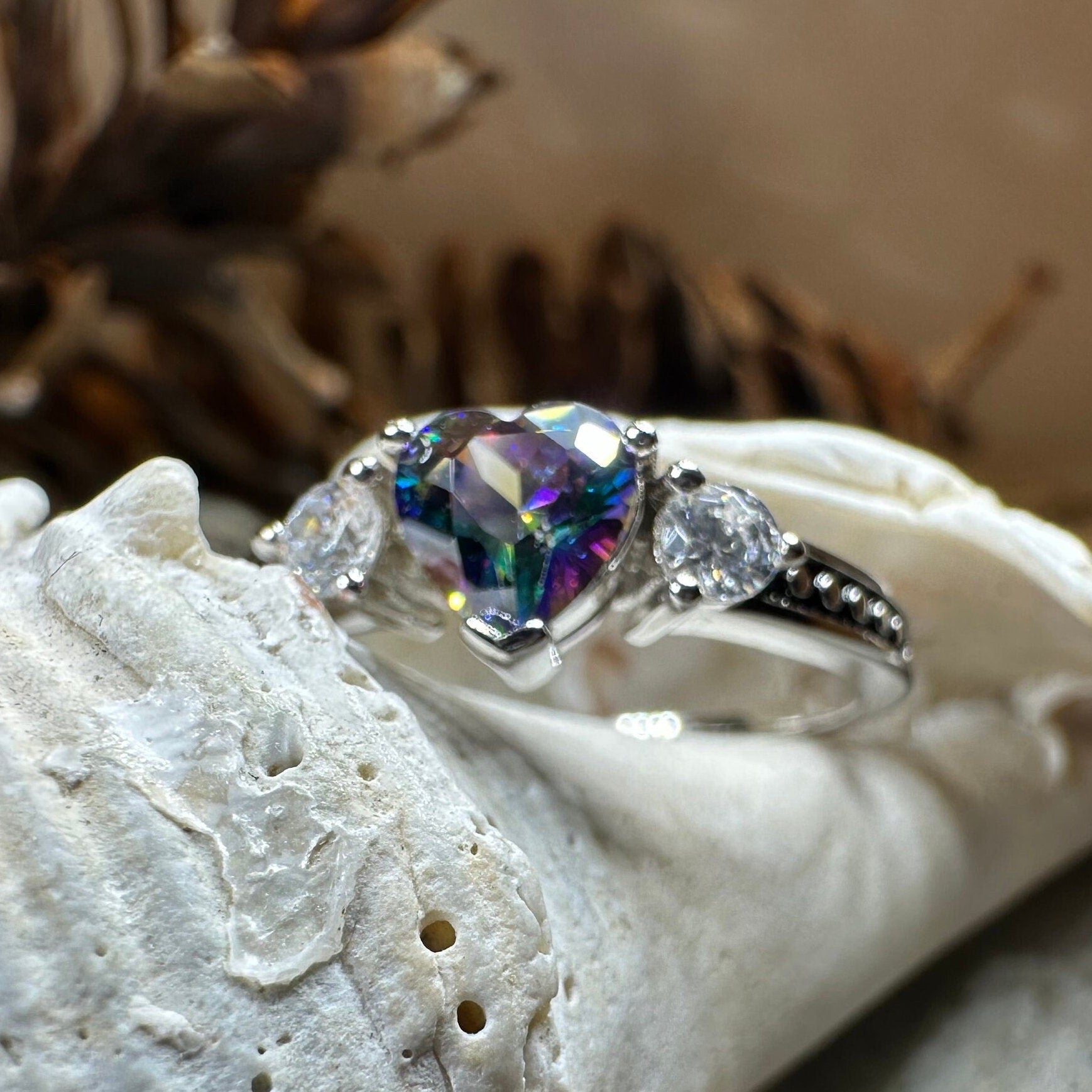 Heart Ring, Celtic Jewelry, Mystic Topaz Promise Ring, Birthstone Ring, Cocktail Ring, Anniversary Gift, Sweet 16 Gift, Girlfriend Gift