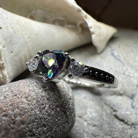 Load image into Gallery viewer, Heart Ring, Celtic Jewelry, Mystic Topaz Promise Ring, Birthstone Ring, Cocktail Ring, Anniversary Gift, Sweet 16 Gift, Girlfriend Gift
