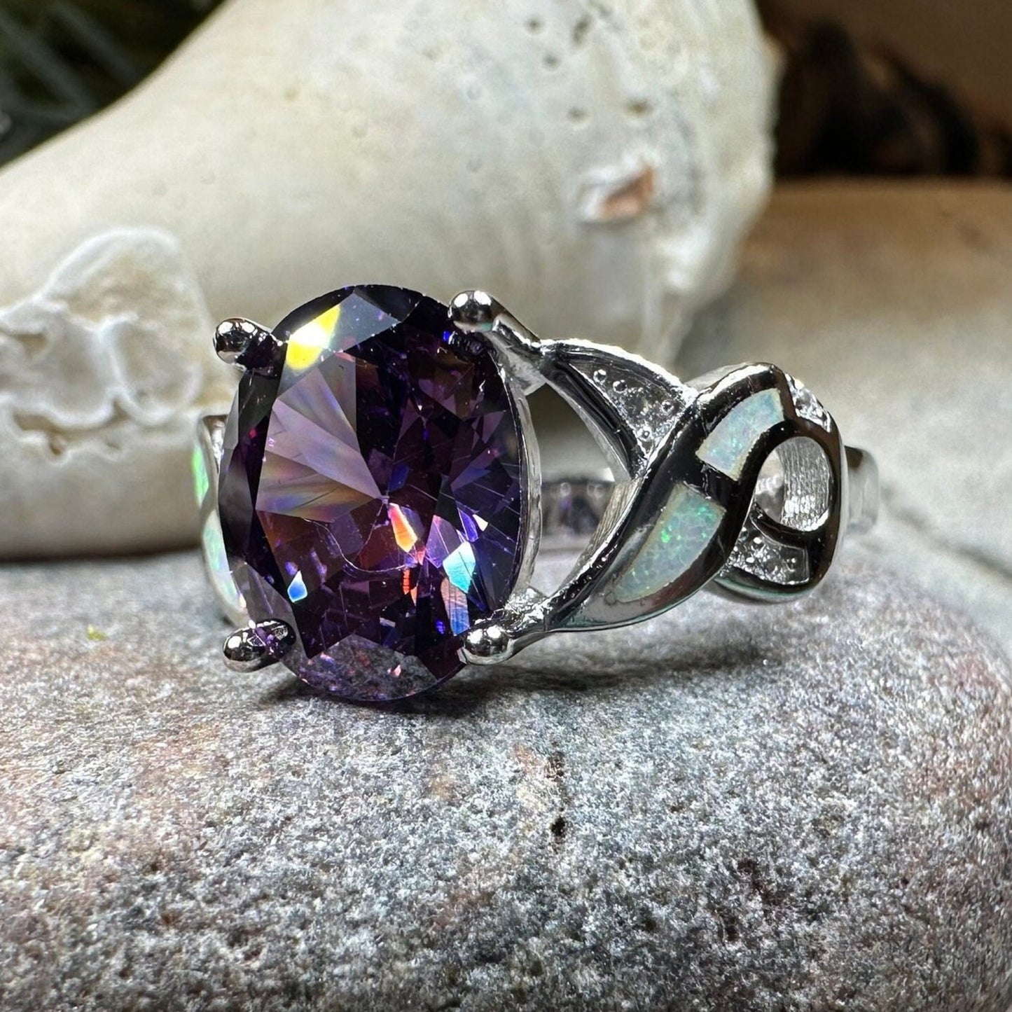 Boinne Opal Celtic Ring in sterling silver