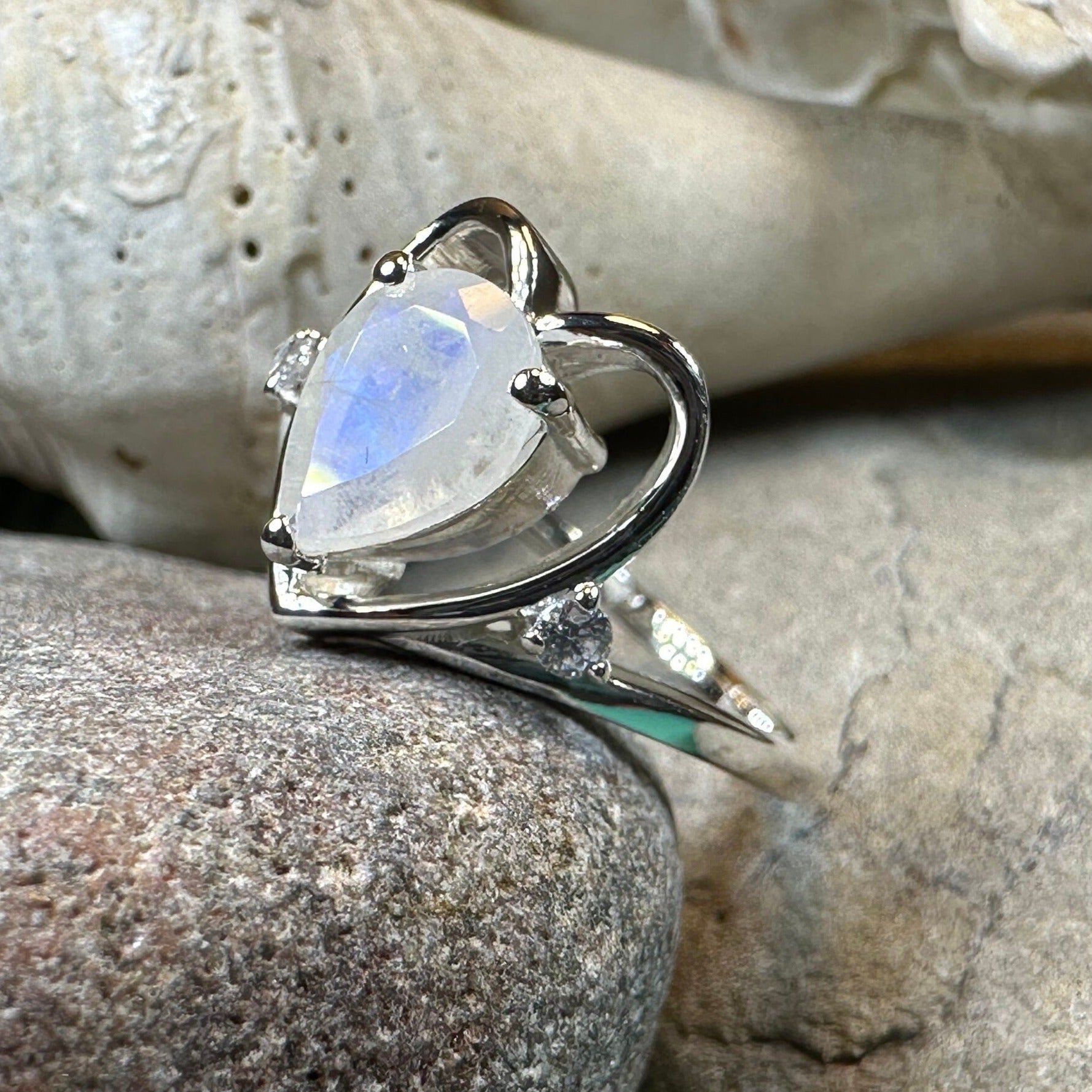Moonstone Ring, Celtic Heart Ring, Boho Statement Ring, Promise Ring, Anniversary Gift, Celtic Knot Ring, Irish Ring, Mom Gift, Wife Gift