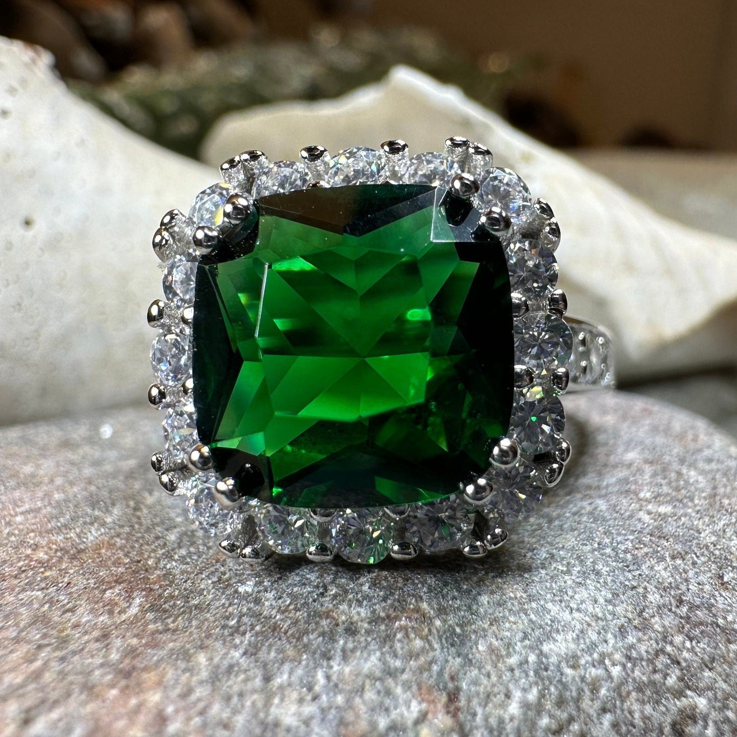 Irish Duchess Celtic Ring, Engagement Ring, Large Emerald Ring, Cocktail Ring, Celtic Statement Ring, Anniversary Gift, Ladies Promise Ring